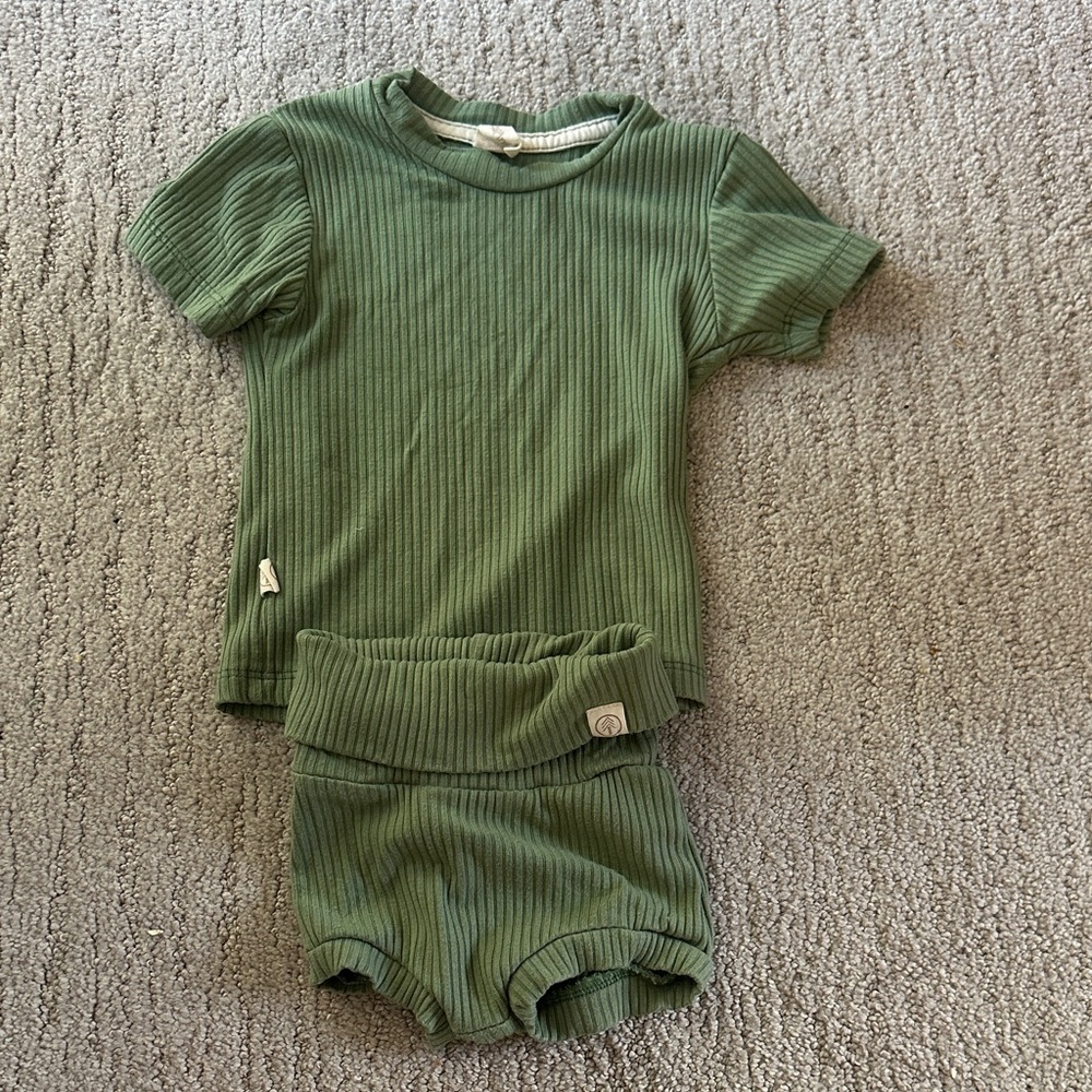 Kids Green Ribbed Matching Set